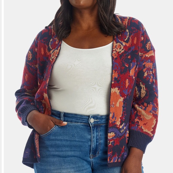 Lord & Taylor | Adyson Parker Jacquard Cardigan Spiced Tea & Roses 🥀 Sz XL - Picture 1 of 12